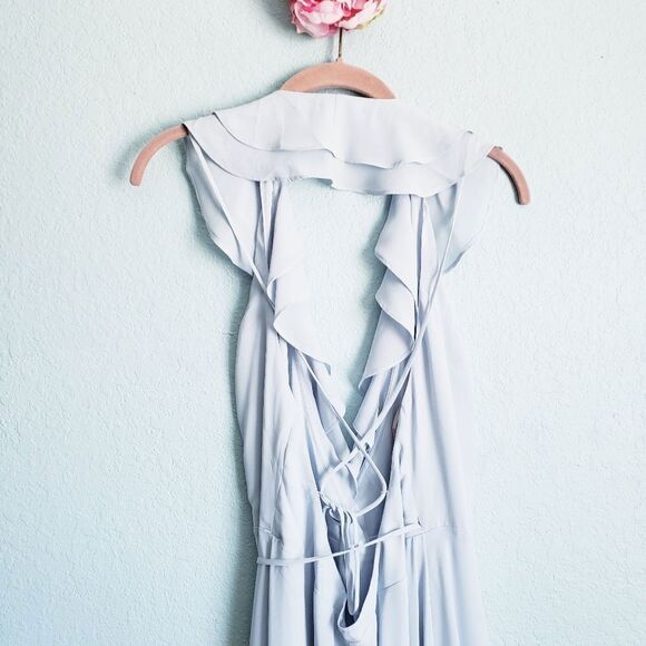 Wayf The Riley Lace-Up Back Wrap Evening Dress in Ocean Mist - Picture 6 of 9